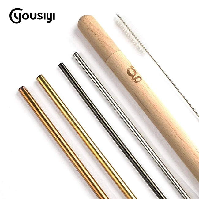 
304 stainless steel straws set,metal straw case with bamboo case beech tube metal straw with brush 