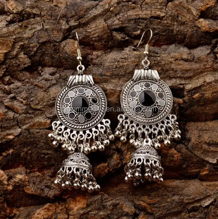 Indian Hollow Pattern Hoop Earrings Antique Gold Silver Earrings Bohemian BOHO Statement Ear Jewelry for Women