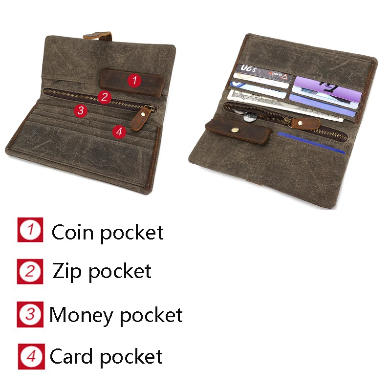 
Waxed Canvas Bag Passport Cover Case Phone Rfid Leather Credit Card Holder 