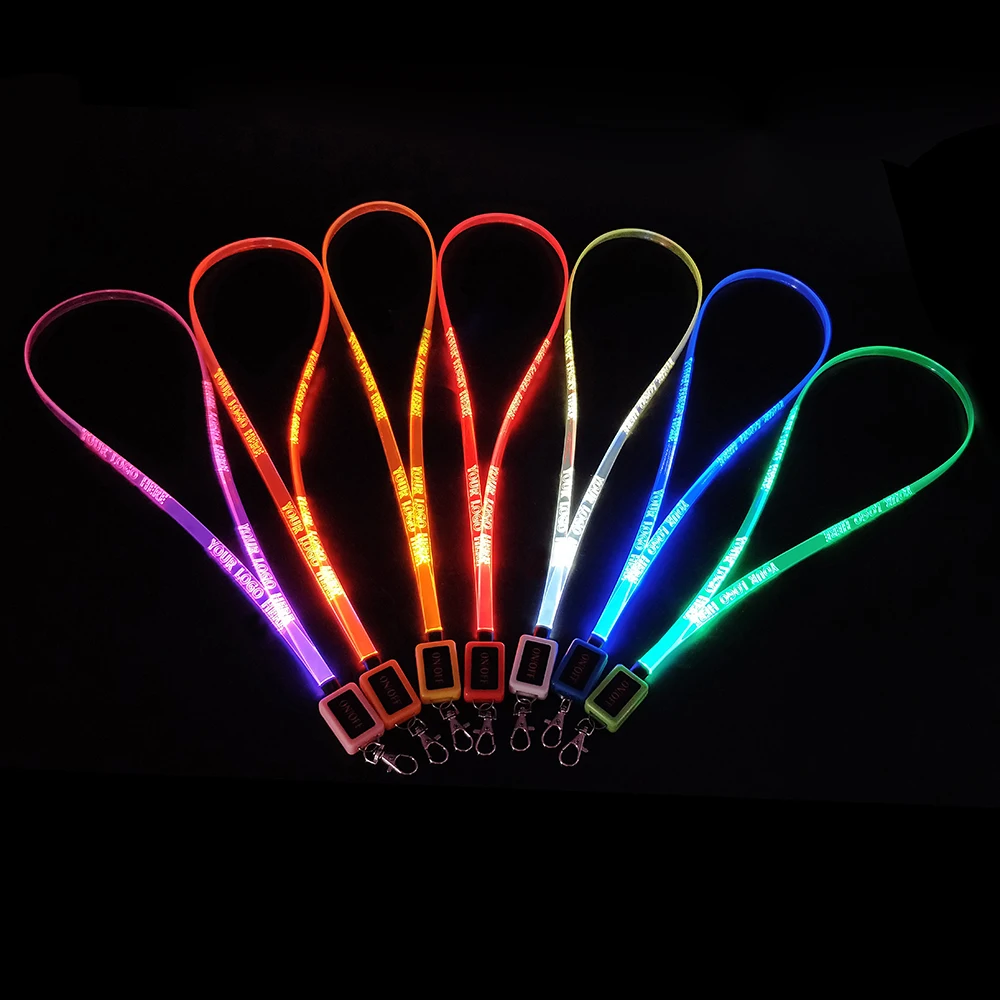 Party Club Sports Events Night Running LED Flashing Neck Strap Band Colorful Card Holder Light Up Lanyard