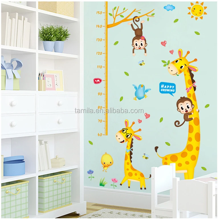 Fashion kids height growth chart wall sticker/Giraffe wall chart for baby learning/height measurement sticker
