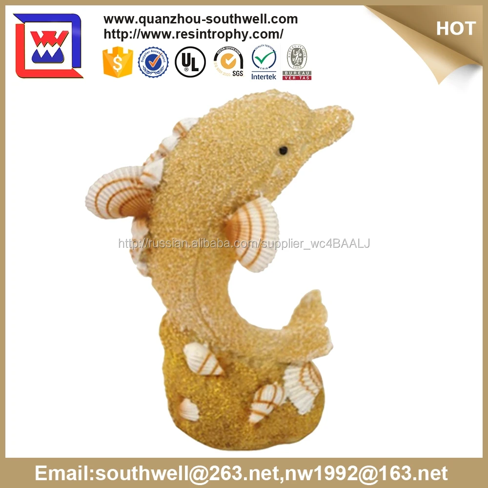 Смолы дельфин с песком и снаряды и полистоуна дельфин пляж декор