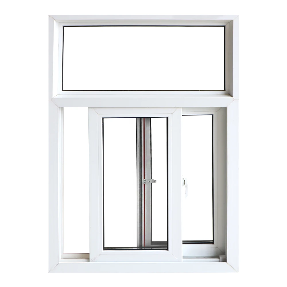 Cheap house windows blue tinted glass pvc sliding window with mosquito net