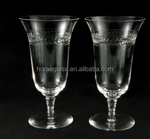 Iced Tea Glasses or Wine Glasses - Polished Cut Laurel Pattern & Embellished Stem