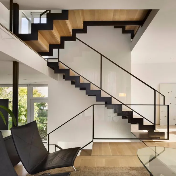 Stainless steel carbon steel stringer stairs interior wooden staircase wood step metal beam stairs curved staircase