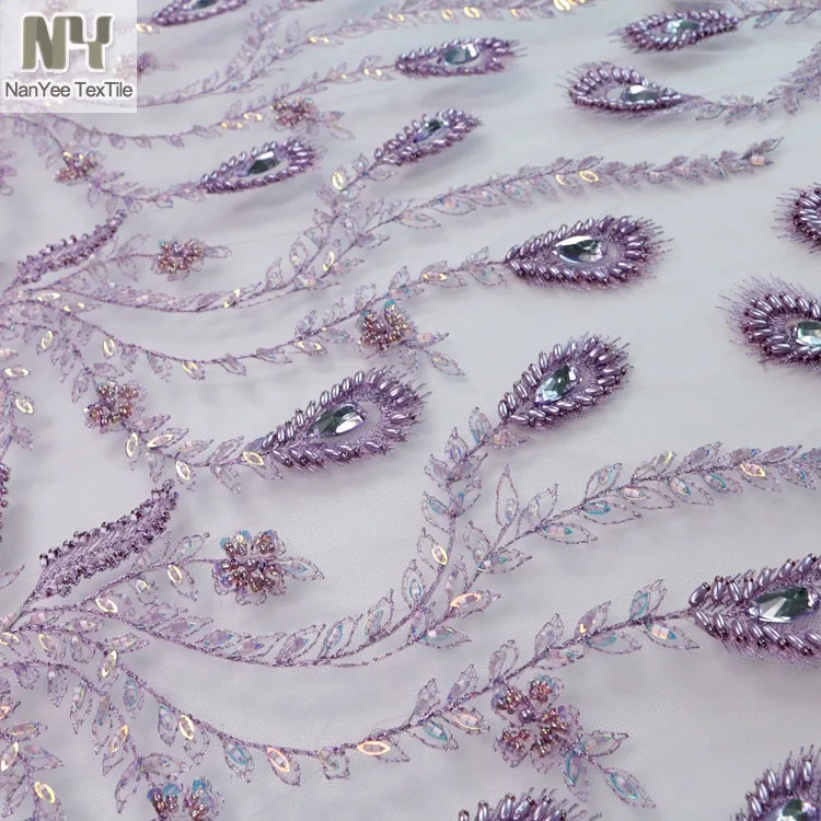 Nanyee Textile Sequin Beads Hand Embroidery On Net Fabric