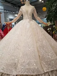 Jancember HTL048 long sleeve wedding dress illusion suzhou luxury dubai wedding dress