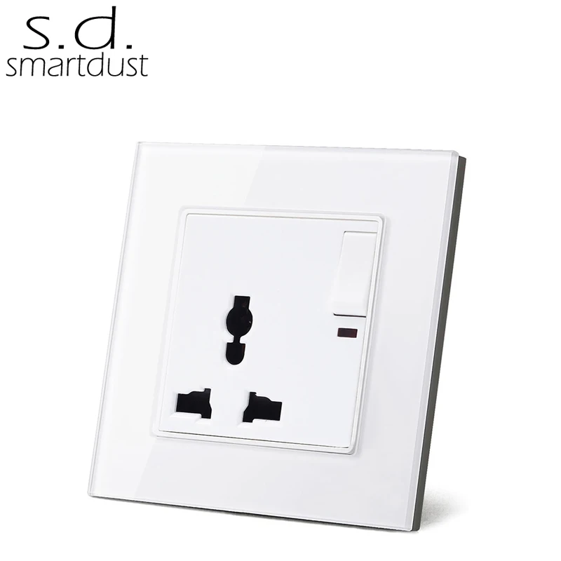 Luxury Glass Panel Indicator Switch Electrical Universal Wall Socket Outlet Plugs
