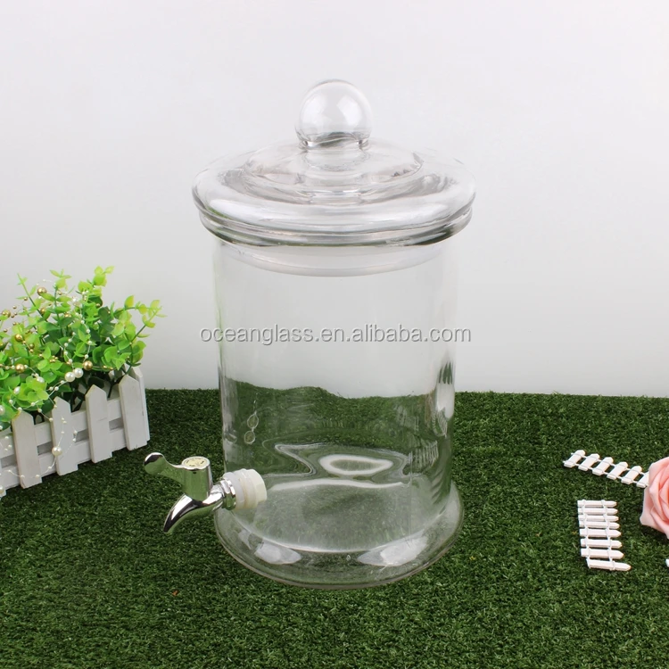 Zibo Hongmao 5L 2.5L cylindrical glass drinking dispenser with tap glass mason jar with tap