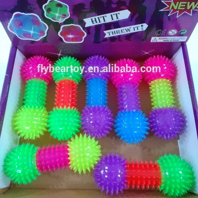 TPR Massage Spiky Dumbbell Ball Flashing Light Toys Puffer Toy