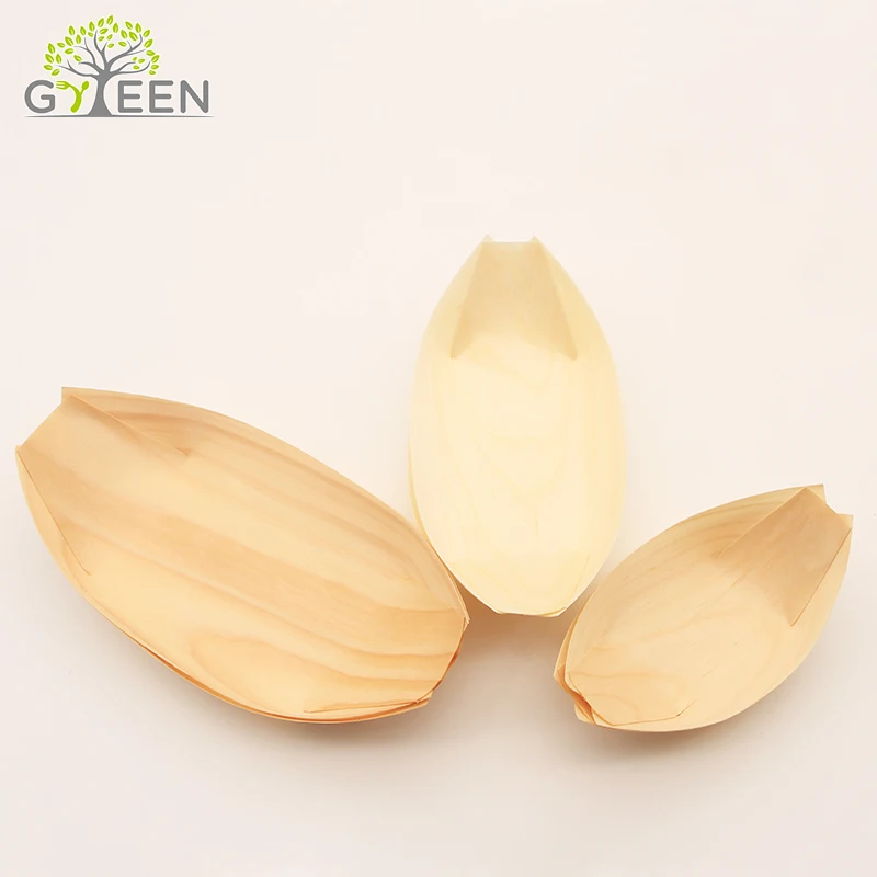 Eco-friendly Disposable Food Sushi Plate Boat Small Compostable Bamboo Wood White Fast Food Carton and Food