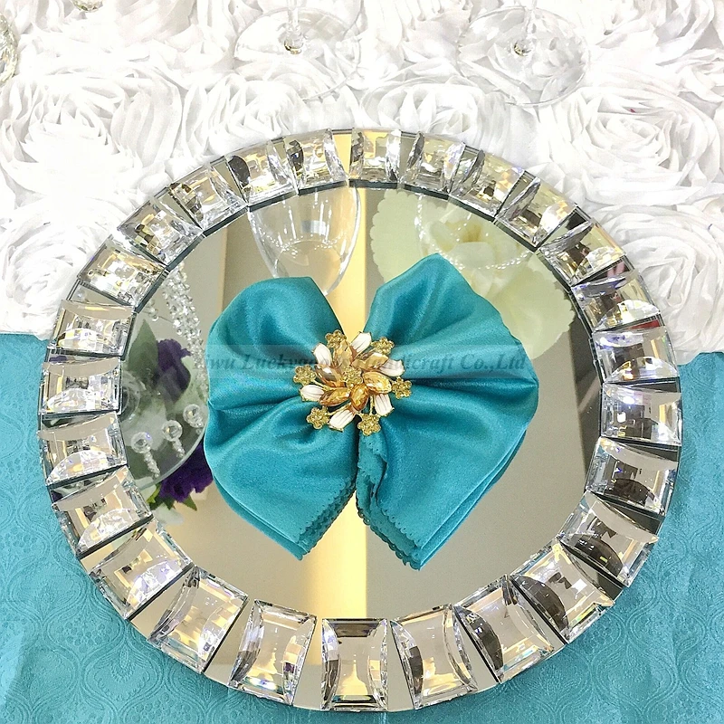 LCK085 2019  New design beautiful diamond mirror charger plates  for wedding supplies