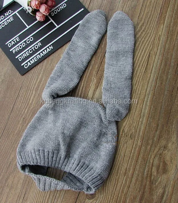 Cute knitted baby hats with long bunny ears