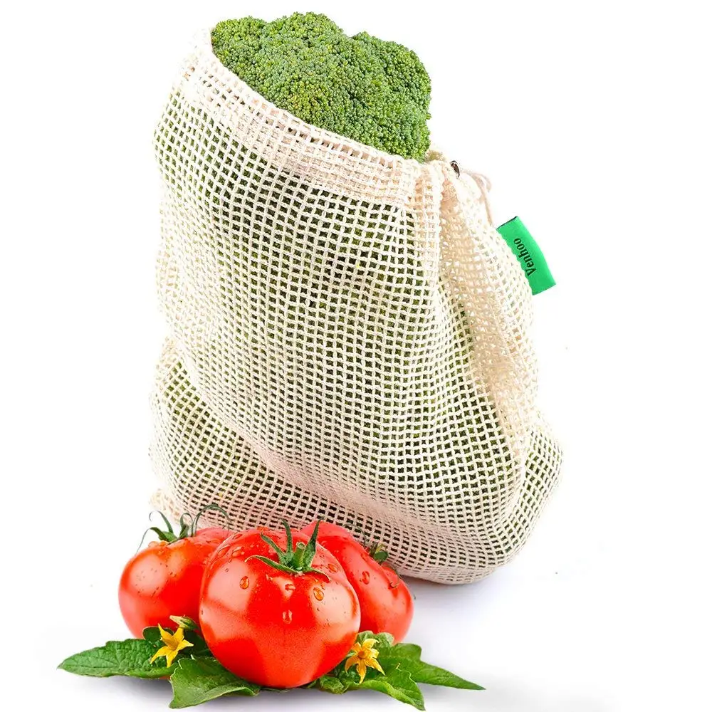 small cheap cotton perforated reusable vegetables mesh bag