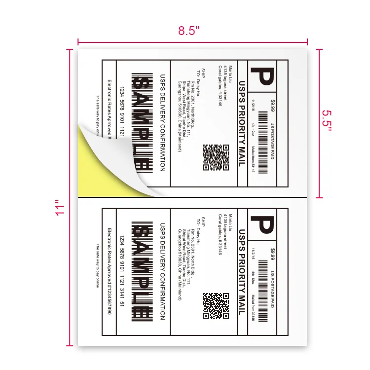 Logistic ems shipping label A4 8.5 X 5.5 2 per sheet size label