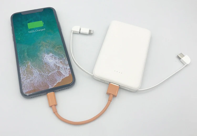 
Slim portable card power banks 5000mah Built-in micro cable and Type-C cable and adapter for iPhone 