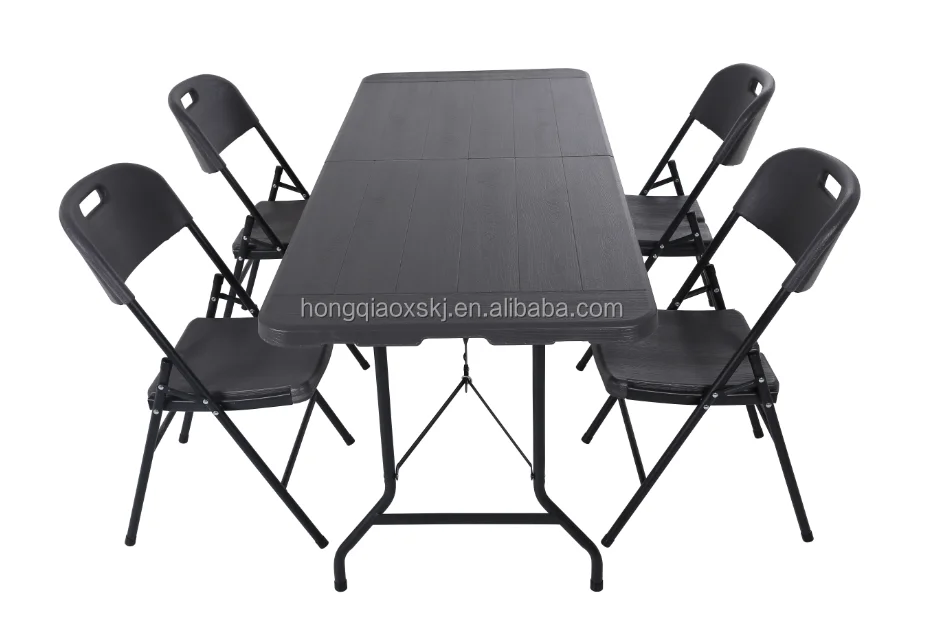 6FT rectangular plastic outdoor folding table,wooden style top folding in half table