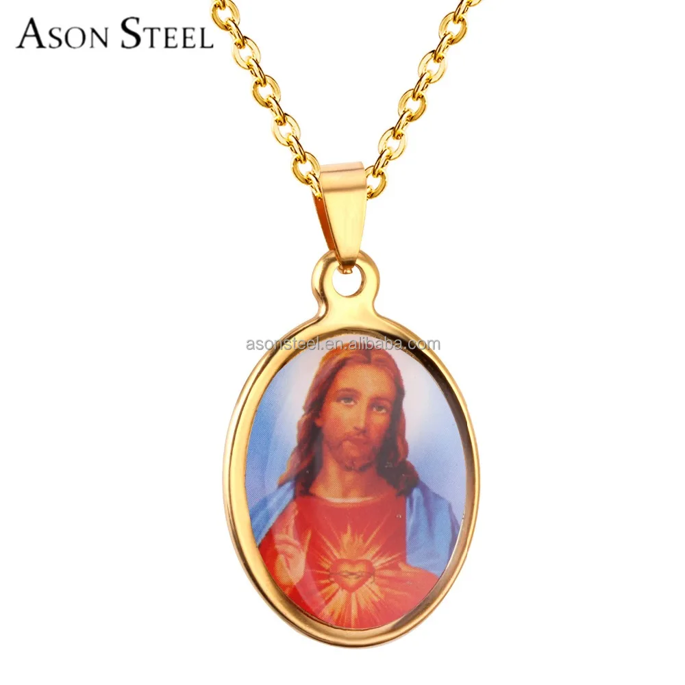 Stainless Steel Red Yellow Gold Plated INRI Jesus Piece Pendant Necklace Chain For Men Gift Vintage Christian