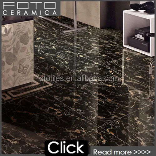Polished glazed porcelain material black gold marble tile