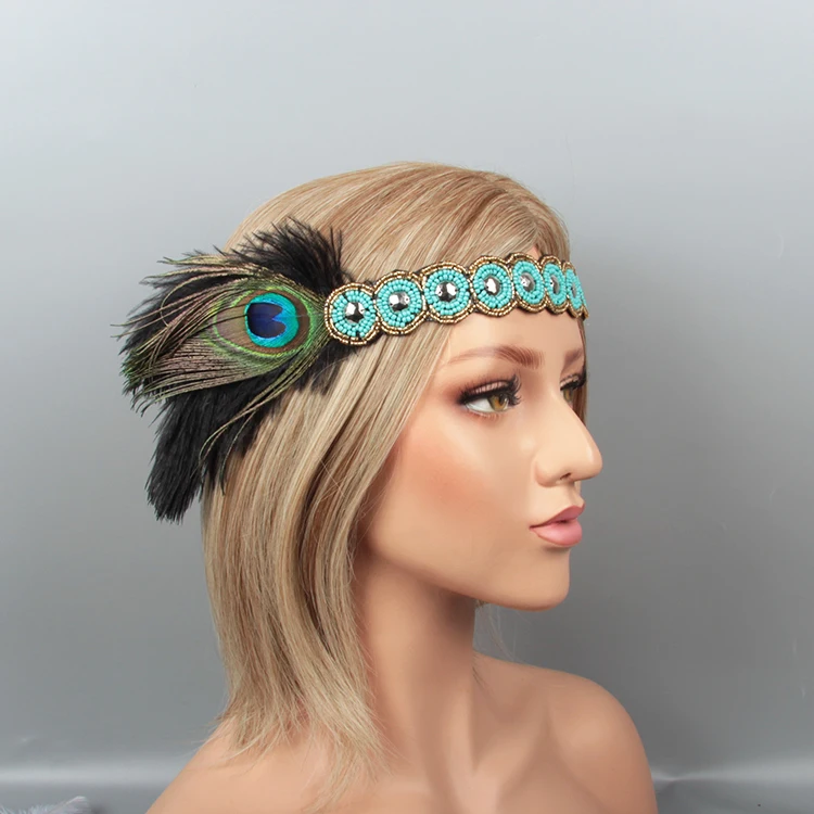 New design style bridal crystal beaded flapper 1920s great gatsby feather carnival headdress