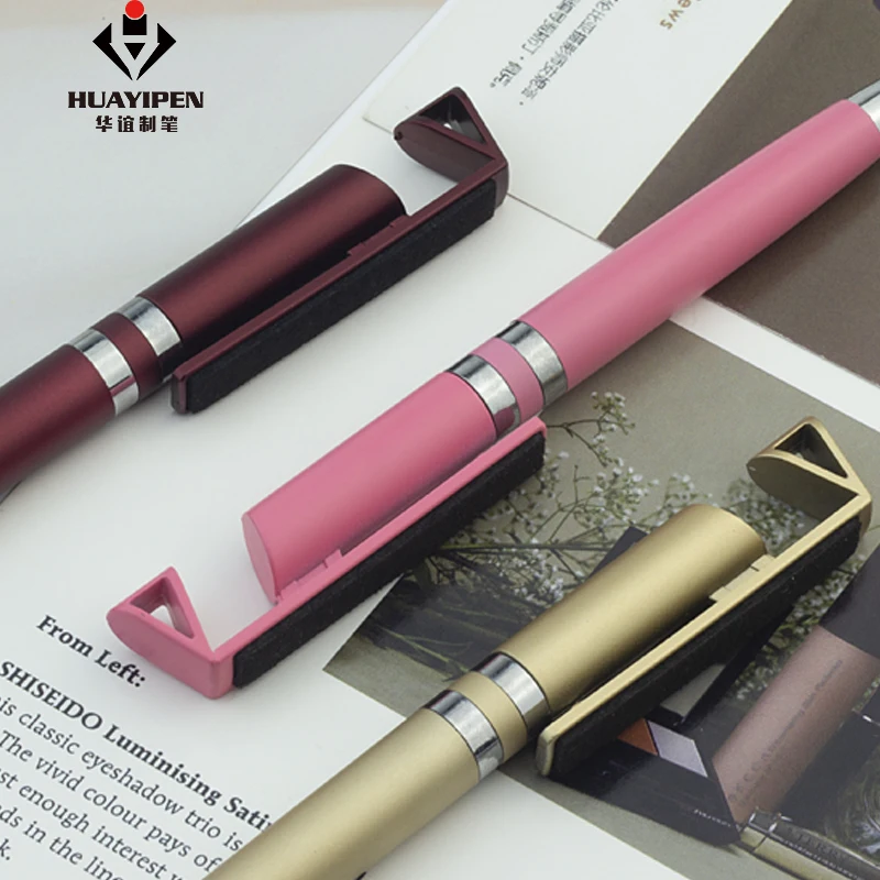 Plastic touch screen ballpoint pen phone holder pen with mobile phone cleaner