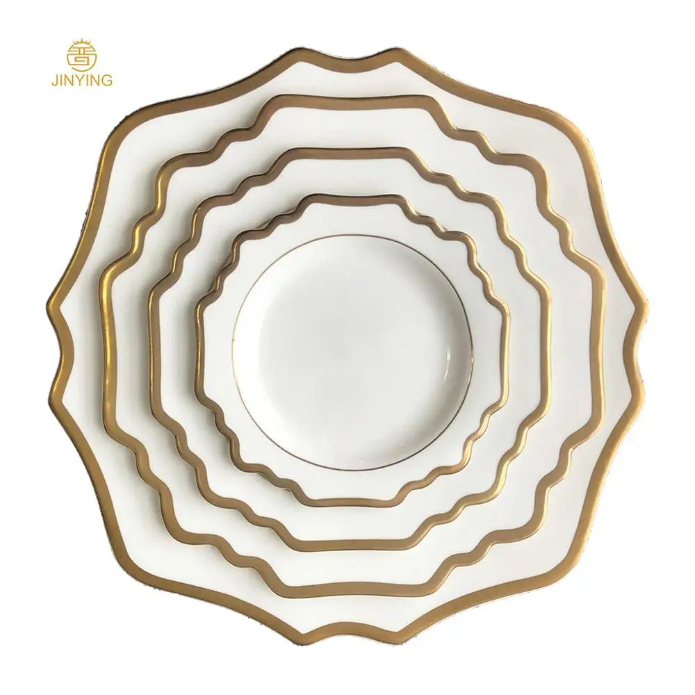 Luxury Elegant Flower Shape Decorative Gold Dinnerware Plates Sets Wedding Rentals