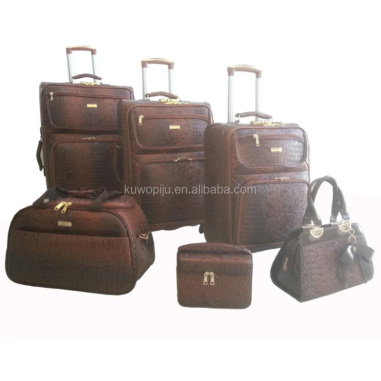 crocodile pu leather travel luggage trolley case beautiful 6pcs luggage set