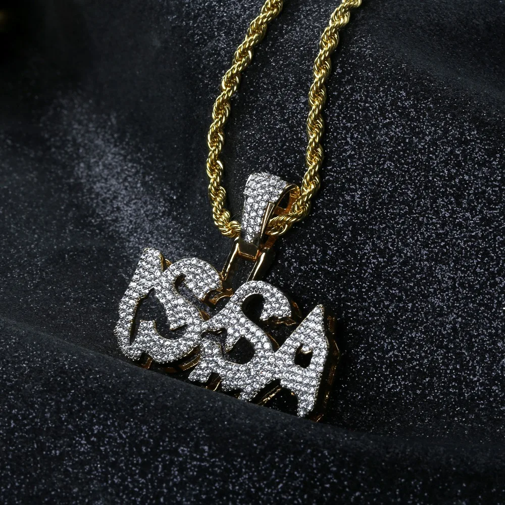 Hiphop Letters Micro Paved Diamonds ISSA Pendant Necklace Jewelry