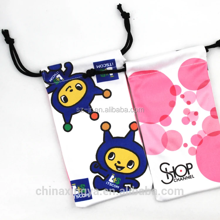 
full color printing microfiber drawstring mobile phone pouch 