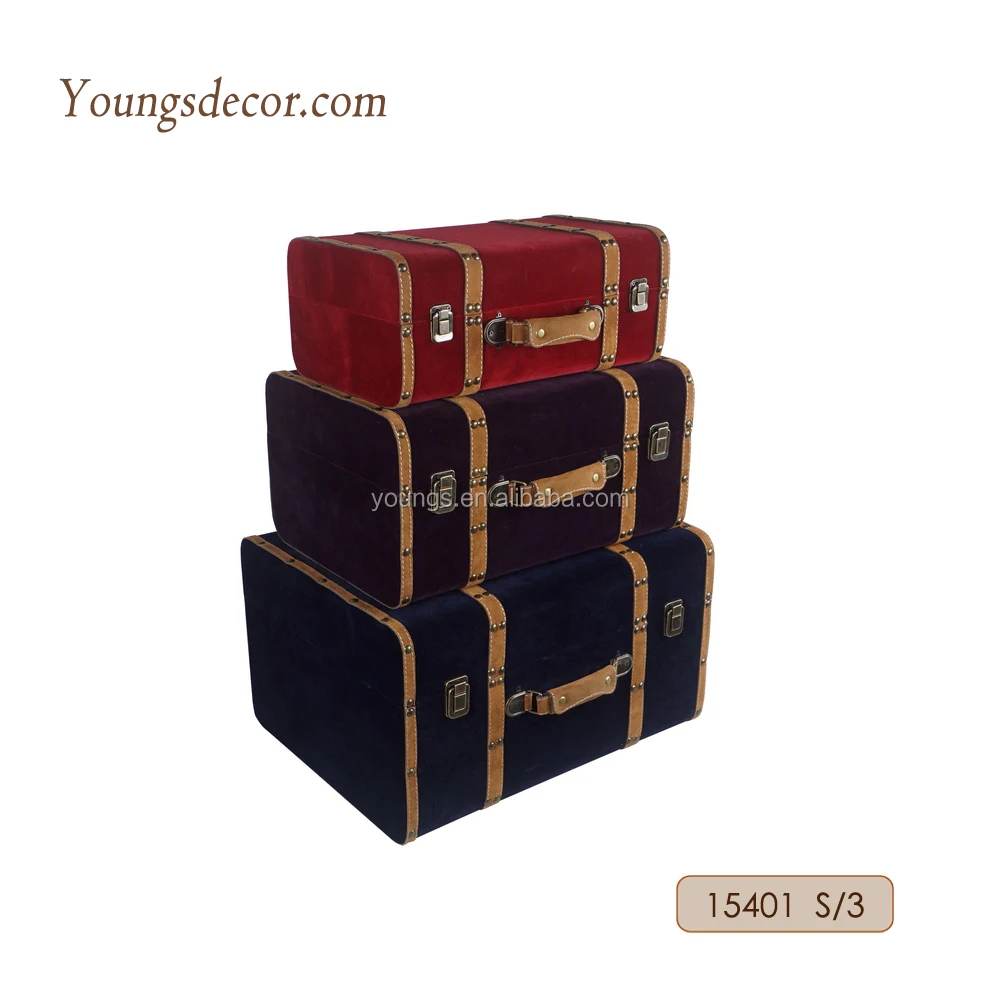 Decorative Handmade Wooden Storage Luggage Suitcase Chest Set
