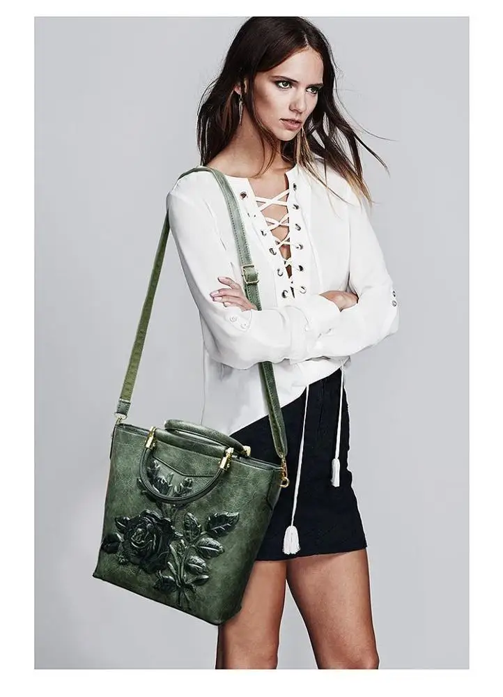 
Embossed Big Rose Flower Ladies Shoulder Crossbody Messenger Bags Women Purses Handbags Tote Bucket Bag 