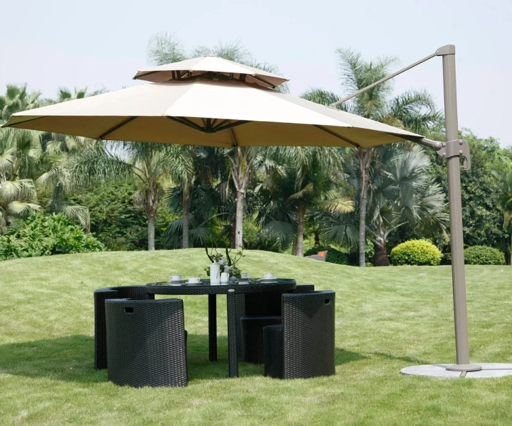 Modern Design Roma Aluminum Sun Umbrella with Marble Base for Outdoor Leisure Courtyard Hotels Parks Villas Patios