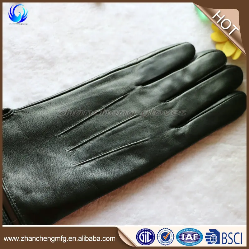High quality mens genuine goatskin leather gloves with 3 straight deaws on back leather gloves importers