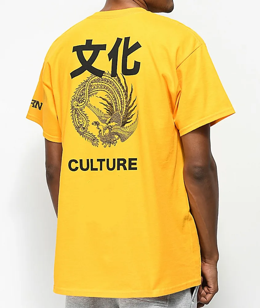 Custom Chinese characters printed t shirt Yellow dragon young man t-shirt Hip hop tee streetwear in bulk