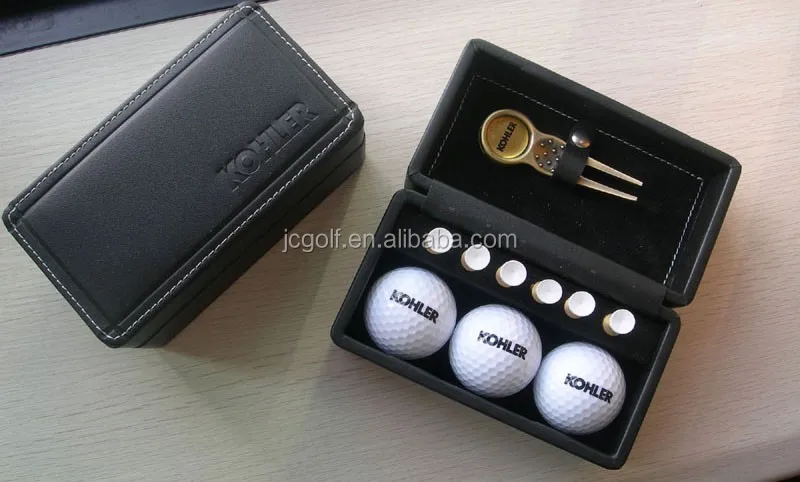 Classic leather Box golf ball and tee golf gift set