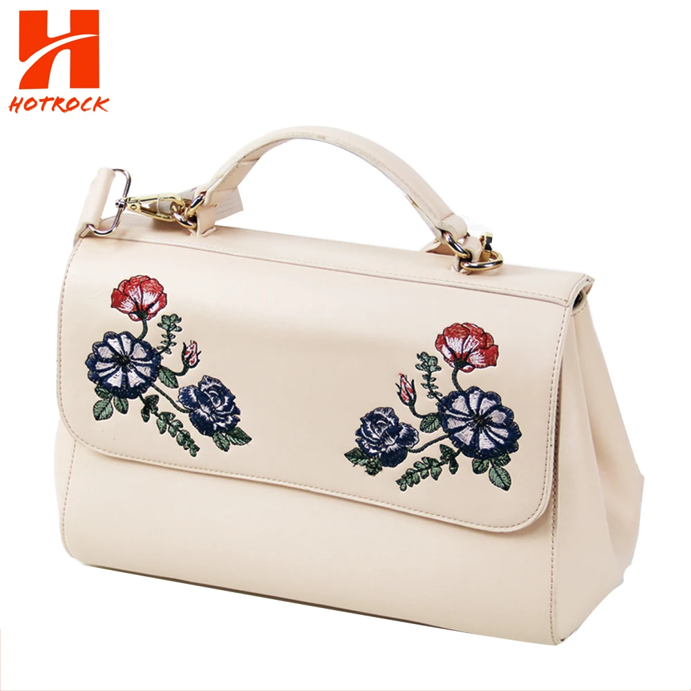 OEM Embroidered women bags Pink Pu Leather 3 in 1 bag Sets