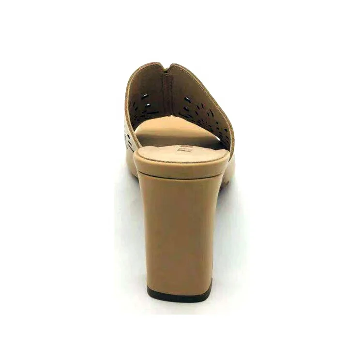 Wholesale Fashion High Heel Leather Slippers for Ladies Summer Chrysanthemum Hollow Design Anti-Slip Breathable Disposable