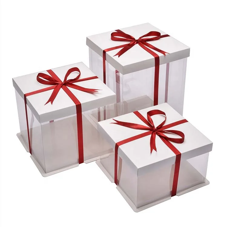 
Manufacturer Clear PVC PET transparent white plastic cake box for birthday 