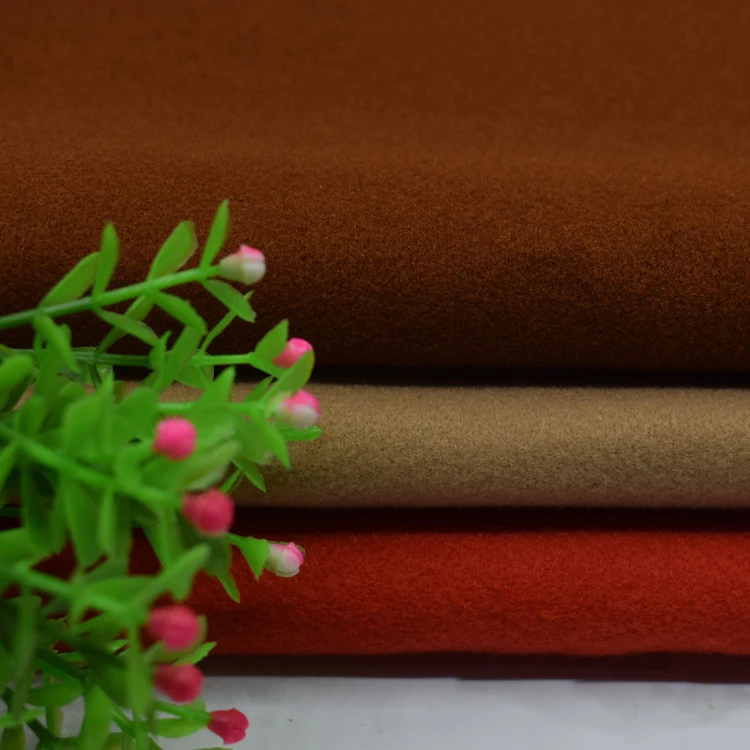 Wholesale solid color 700 gsm brushed 100% polyester artificial italian cashmere fabric for winter out coat