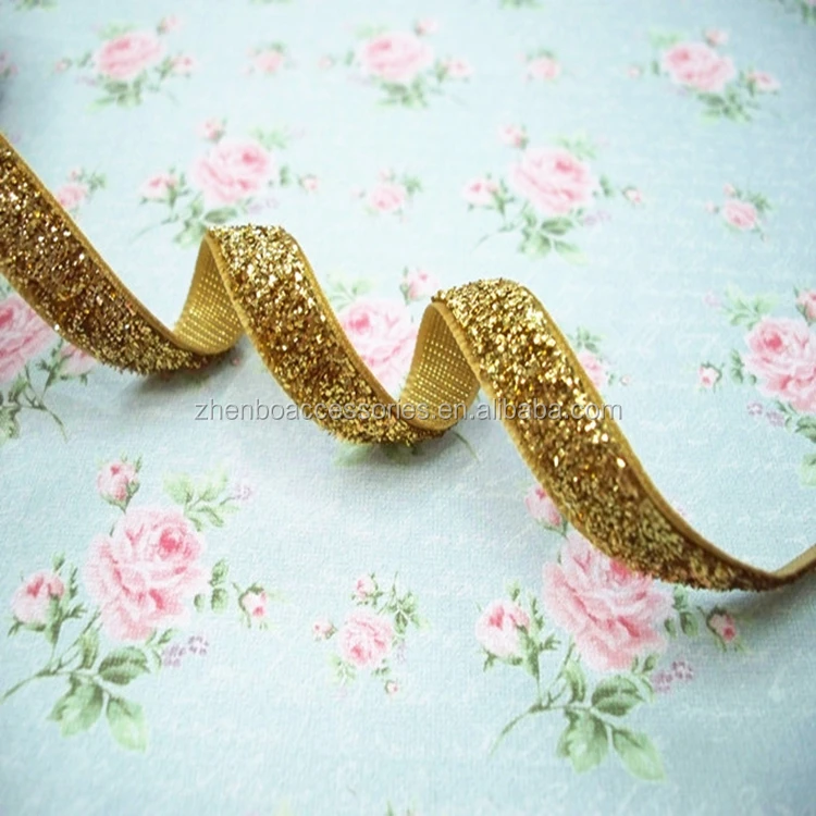 1cm Metallic Color Elastic Glitter Velvet Ribbon Wholesale