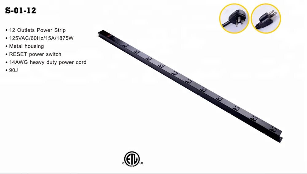 H18026 Customized US Metal Housing Power Strip Socket with 6/9/12 Outlets