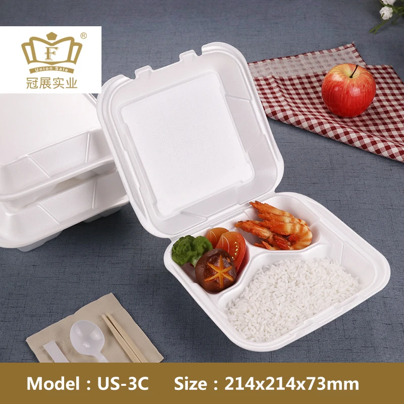 
9inch Disposable foam take out lunch box clamshell food packaging with 3 compartment to go lunch box 