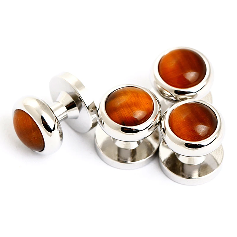 TIGERS EYE CUFFLINK SET FORMAL SET IN SILVER