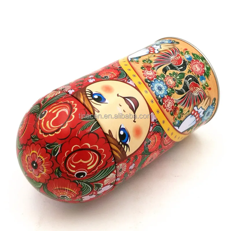 Traditional tin doll shaped tea box for souvenir