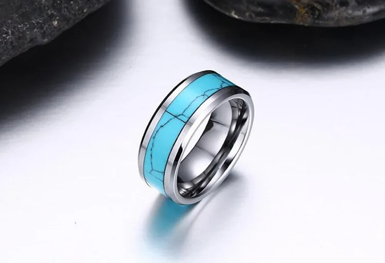 Модные вольфрамовые обручальные кольца, бирюзовые вольфрамовые кольца с инкрустацией, ювелирные изделия
