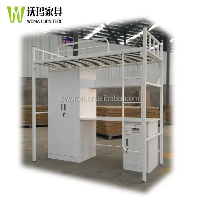 sale china cheap metal double bunk bed with desk and wardrobe