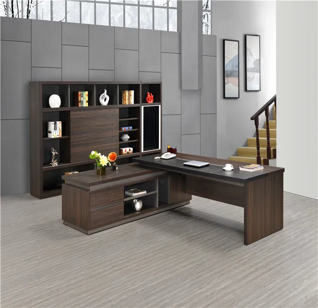 Modern fashion computer desk MDF/MFC melamine modern office furniture l shaped black oak wood office furniture desks