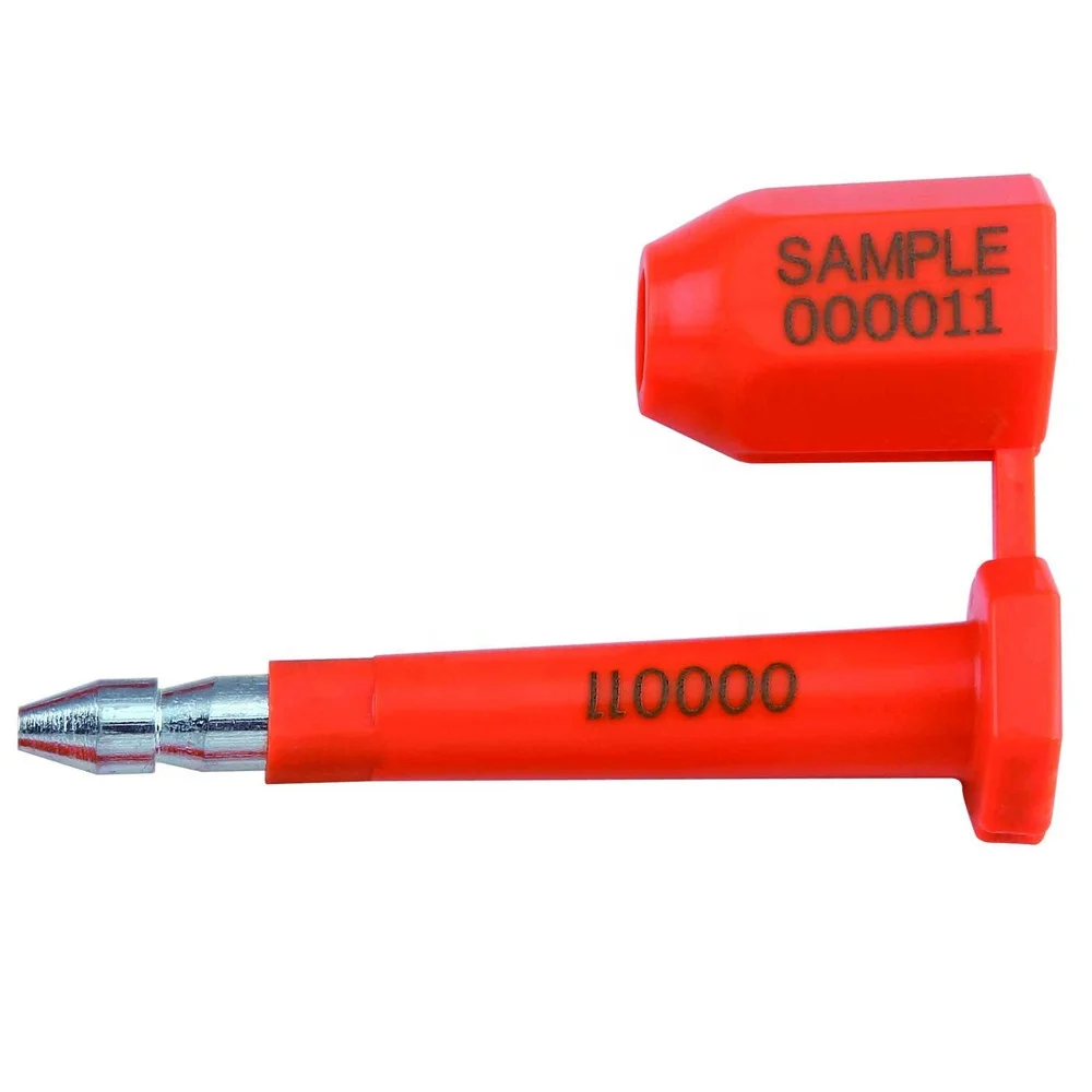 Disposable container door tamper proof bolt seal with barcode