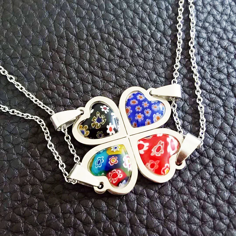 4 heart combine into one flower acrylic pendant jewelry necklace
