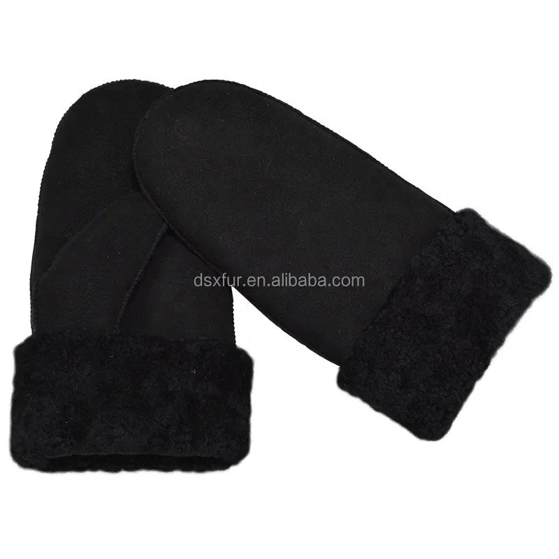 
Cheap price Winter warm genuine sheepskin fur leather women patterned mittens gloves 